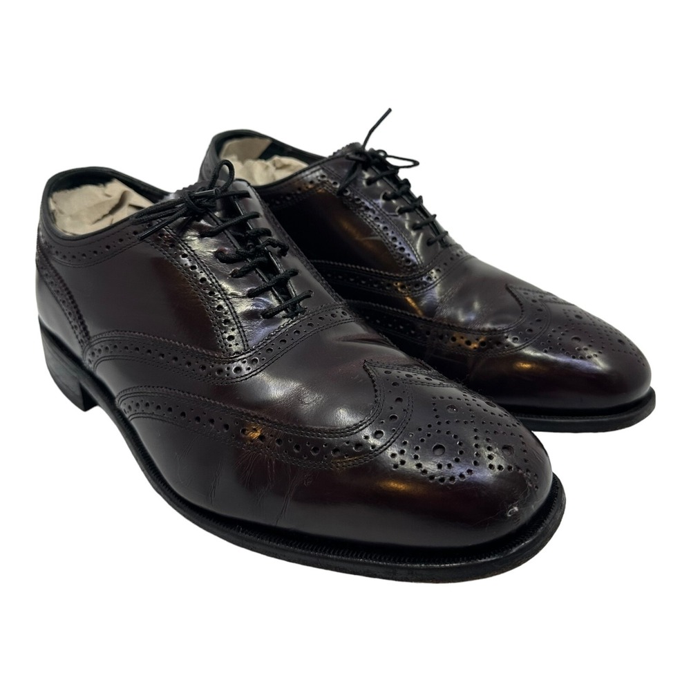 Florsheim Mens Burgundy Leather Wingtip Brogue Oxford Dress Shoes Round‎ Toe 10D